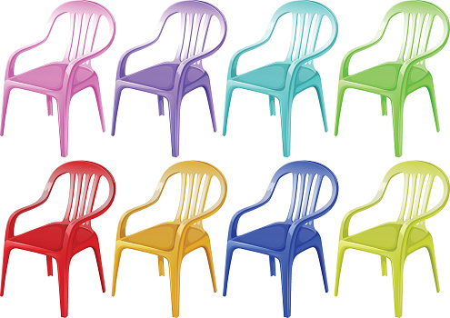 Illustration of the colourful plastic chairs on a white background