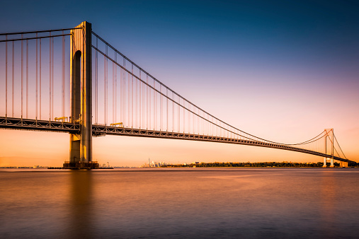 Verrazano-Narrows Bridge at sunset as viewed from Long Island