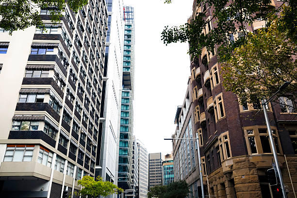 istock City office skyscrapers in Sydney Australia, low angle view 519557468