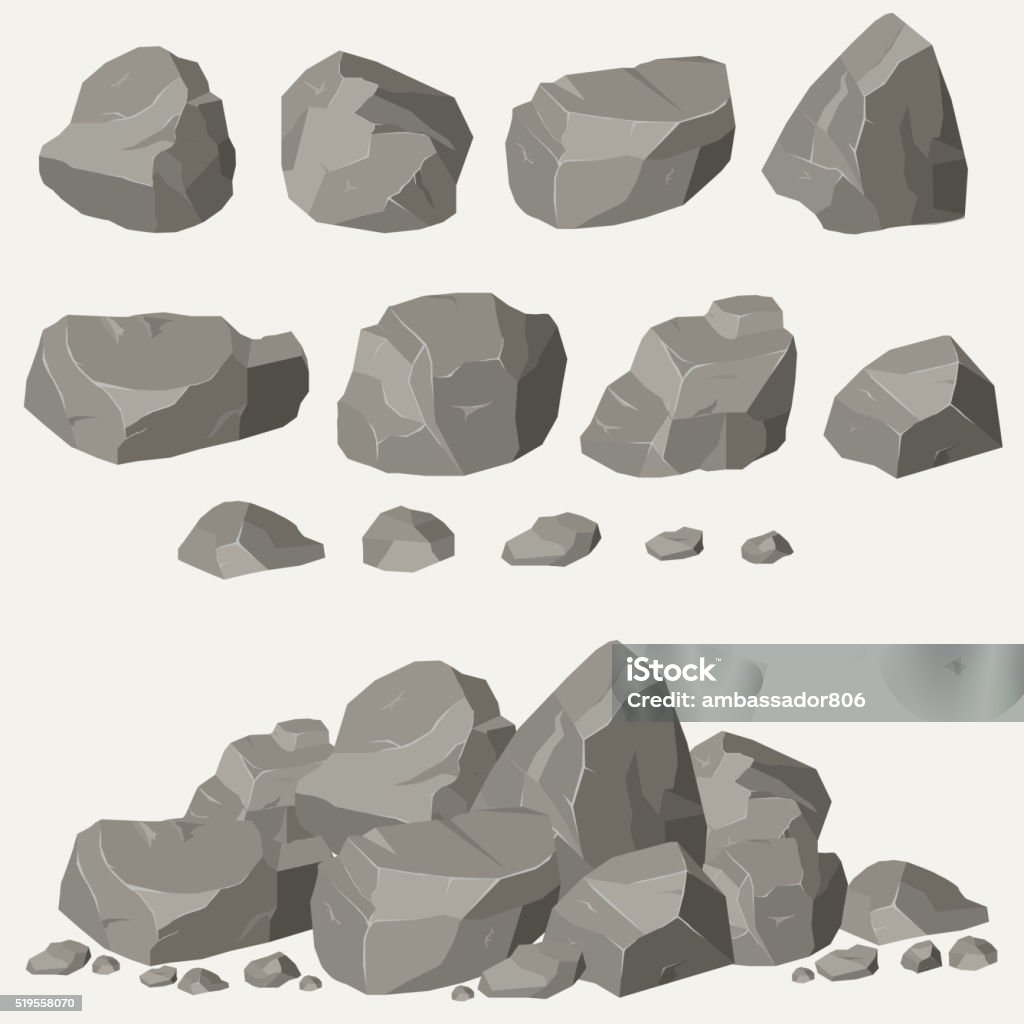 Rock stone set Rock stone set cartoon. Stones and rocks in isometric 3d flat style. Set of different boulders Rock - Object stock vector