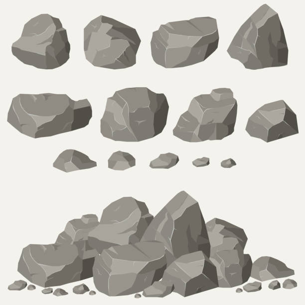 Rock stone set Rock stone set cartoon. Stones and rocks in isometric 3d flat style. Set of different boulders concrete symbols stock illustrations