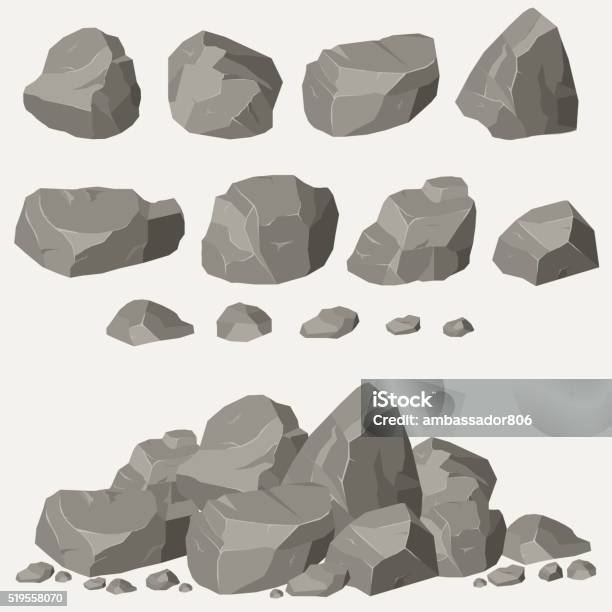 Rock Stone Set Stock Illustration - Download Image Now - Rock - Object, Stone - Object, Stone Material
