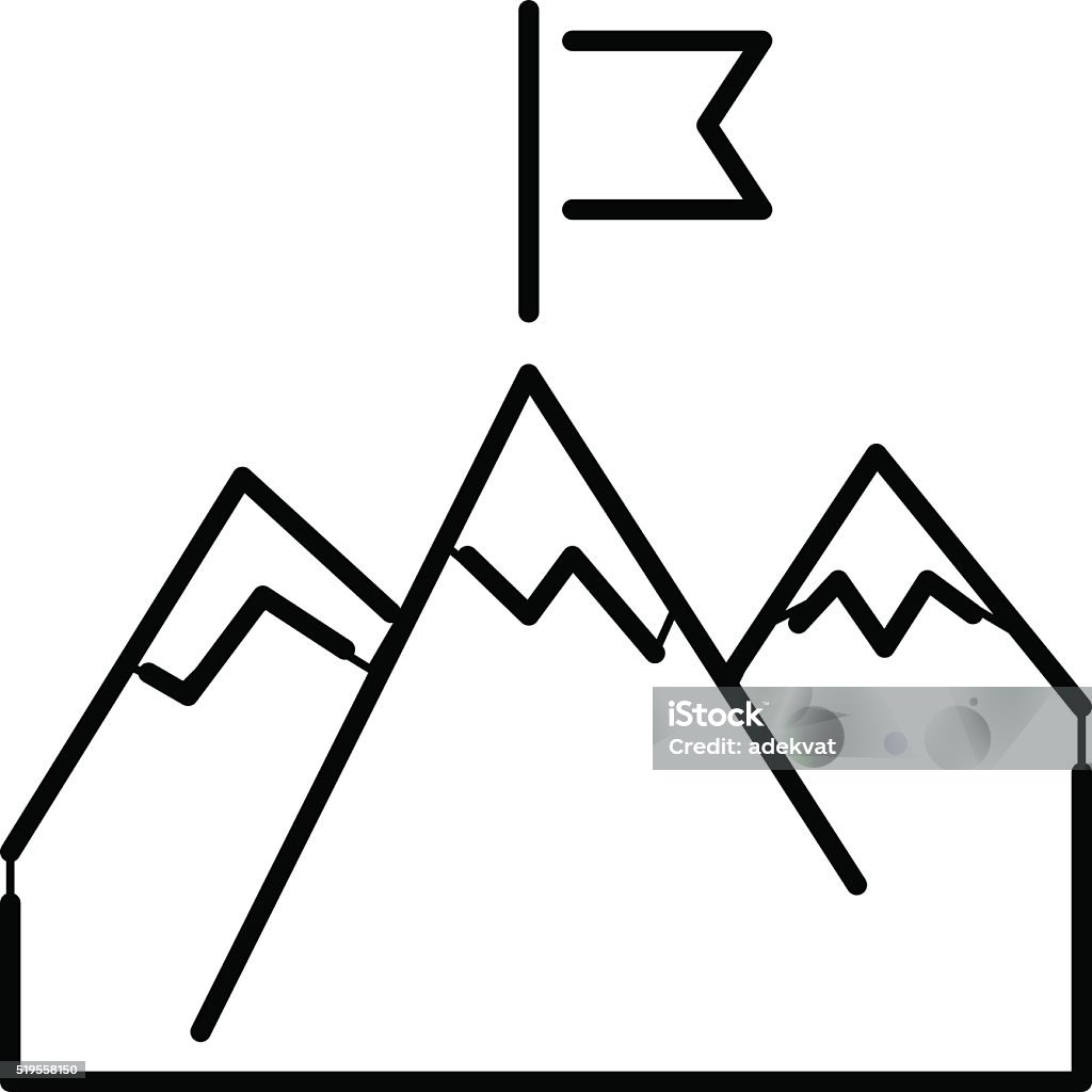 Line mountains with flag arrow success icon diagram symbol vector Mountains with flag succes icon and business success icon. Succes concept winner best idea, victory line art silhouette mountains. Line mountains with flag arrow success icon diagram symbol vector. Achievement stock vector