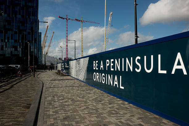 The O2 arena, London London, England - March 27, 2016: Looking at the view leading to the O2 arena in London stadium advertising stock pictures, royalty-free photos & images