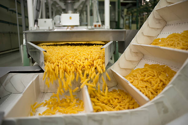 Pasta production line stock photo