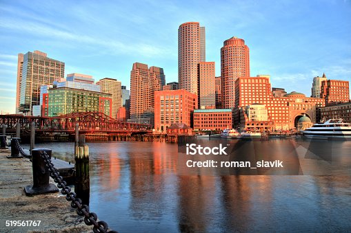istock Boston Skyline with Financial District and Boston Harbor at Sunrise 519561767