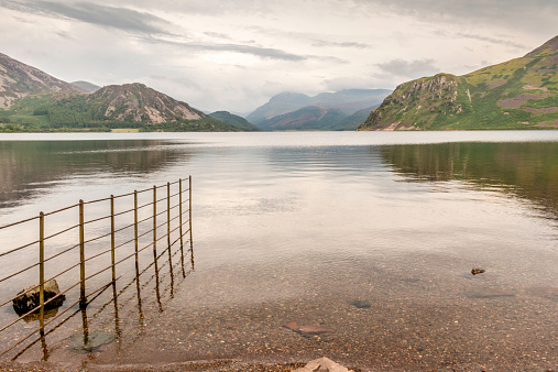 Ennerdale Water in the UK Lake District shot on a cloudy day in August,