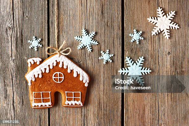 Christmas Homemade Gingerbread House Cookie Stock Photo - Download Image Now - Art And Craft, Backgrounds, Brown