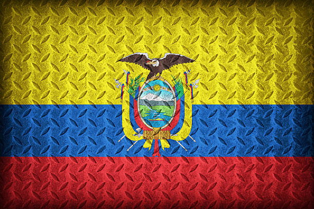 istock Ecuador flag pattern on the diamond metal plate texture 519571343