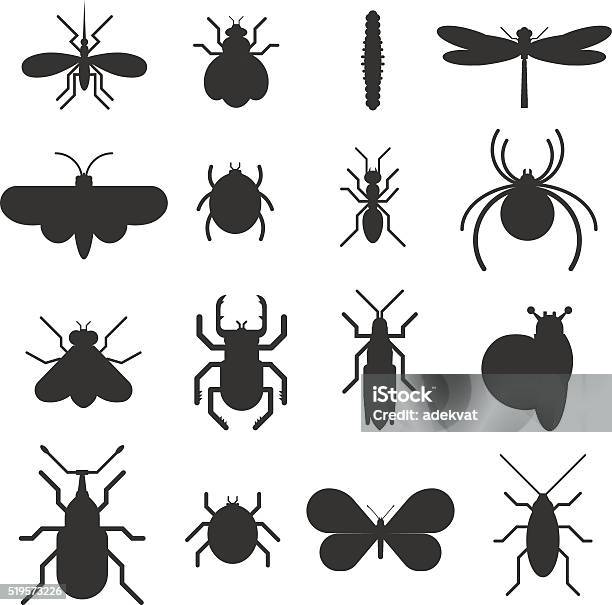 Insect Icon Black Silhouette Flat Set Isolated On White Background Stock Illustration - Download Image Now