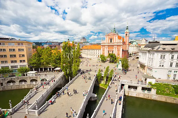 Photo of Preseren square, Ljubljana, capital of Slovenia.