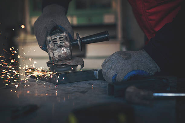 istock Grinding metal bars close up shot 519575970