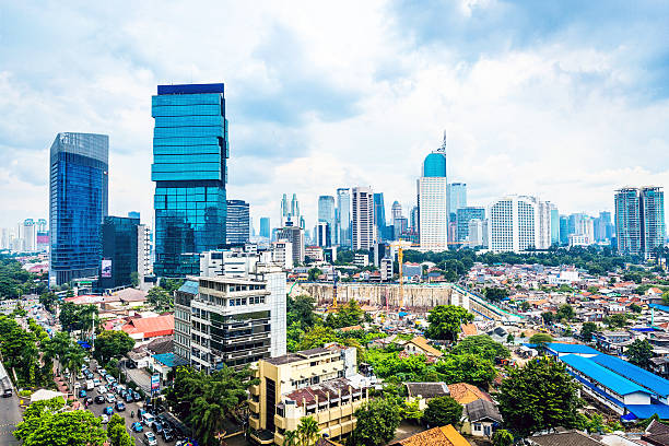Elevated view of Jakarta's Skyline Elevated view of Jakarta's Skyline jakarta skyline stock pictures, royalty-free photos & images