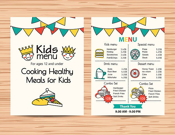 아이들 식사 메뉴 벡터 형판, 레스토랑 메뉴 디자인 - baby chicken illustrations stock illustrations