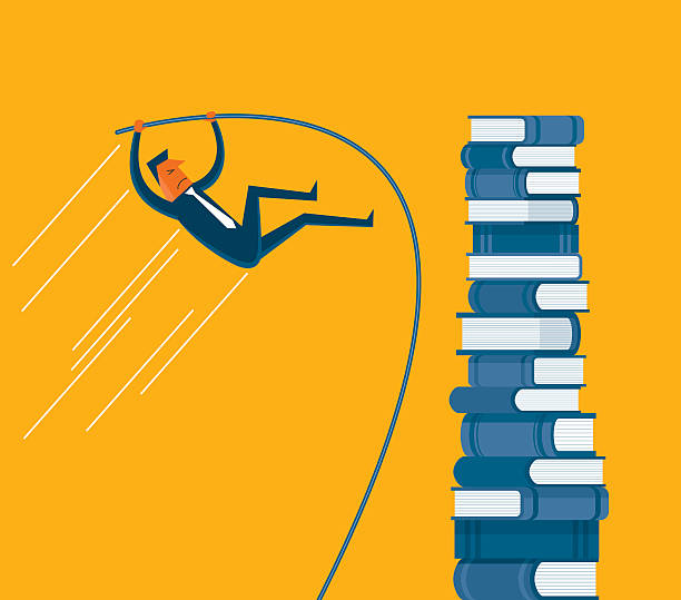 ilustrações, clipart, desenhos animados e ícones de conhecimento - success practicing book stack