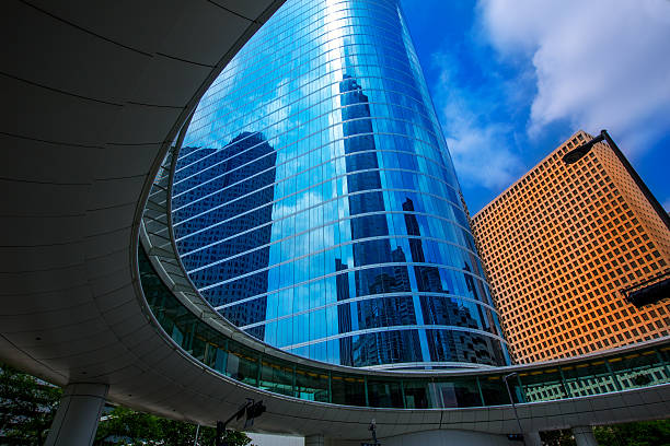 istock Houston downtown skyscrapers disctict blue sky mirror 519577621