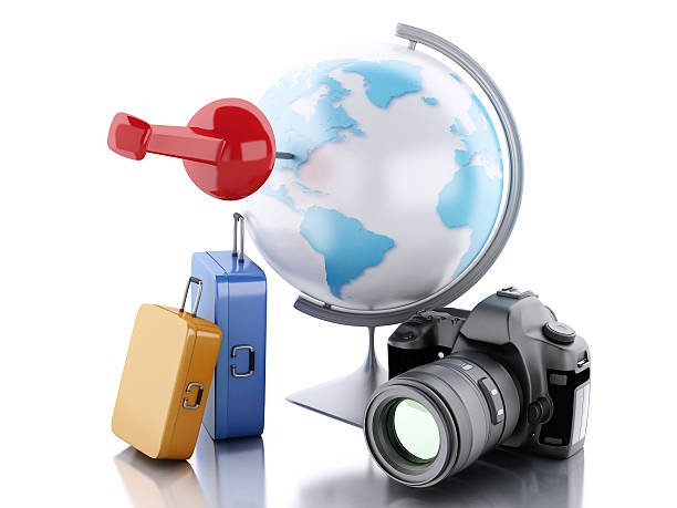 istock 3d Travel suitcase and world globe. 519578064