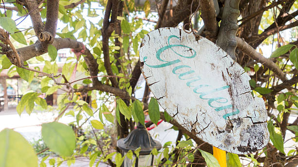 istock old garden sign with nature background 519582096