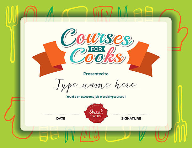 Kids Cooking courses certificate template Kids Cooking courses certificate design template cooking borders stock illustrations