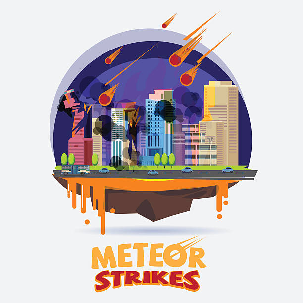 meteor wpływ miasto.diaster koncepcja-wektor - judgement day exploding asteroid earth stock illustrations