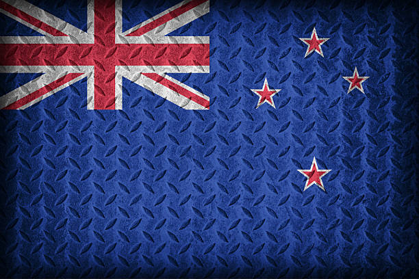 istock New Zealand flag pattern on the diamond metal plate texture 519586647