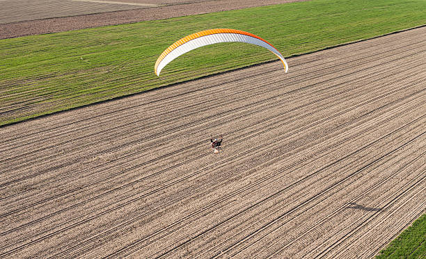 istock aerial view of paramotor flying over the fields 519586820