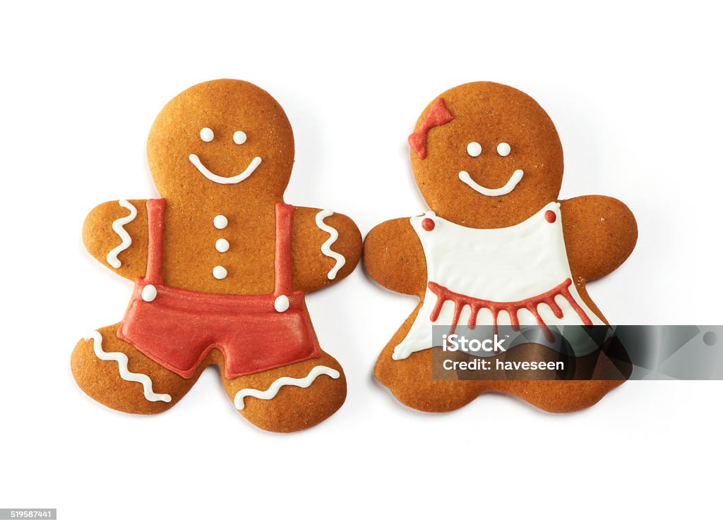 Christmas gingerbread couple cookies Christmas gingerbread couple cookies isolated on white Gingerbread Man Stock Photo