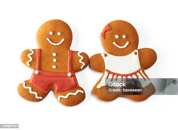 Christmas Gingerbread Couple Cookies Stock Photo - Download Image Now - Gingerbread Man, White Background, Art And Craft