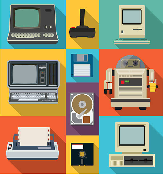 ilustraciones, imágenes clip art, dibujos animados e iconos de stock de estilo vintage tecnología - disk