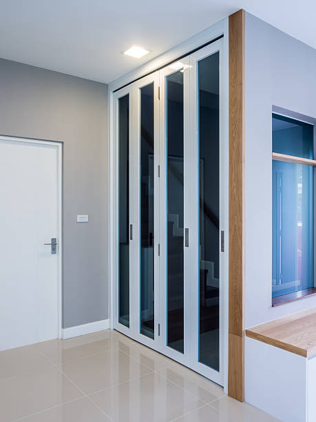 Modern interior with folding doors stock photo