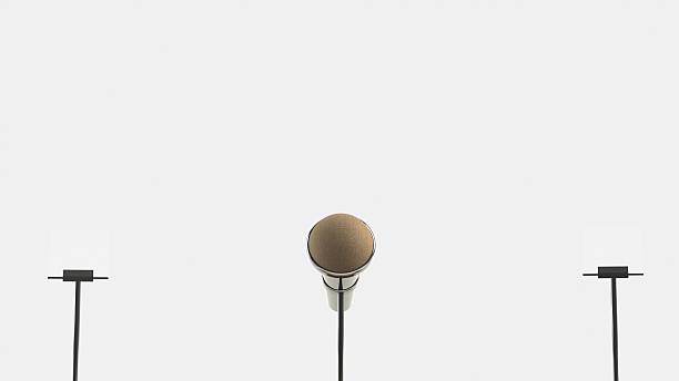 Press conference Press conference business concept 3d render interview seminar microphone inside of stock pictures, royalty-free photos & images