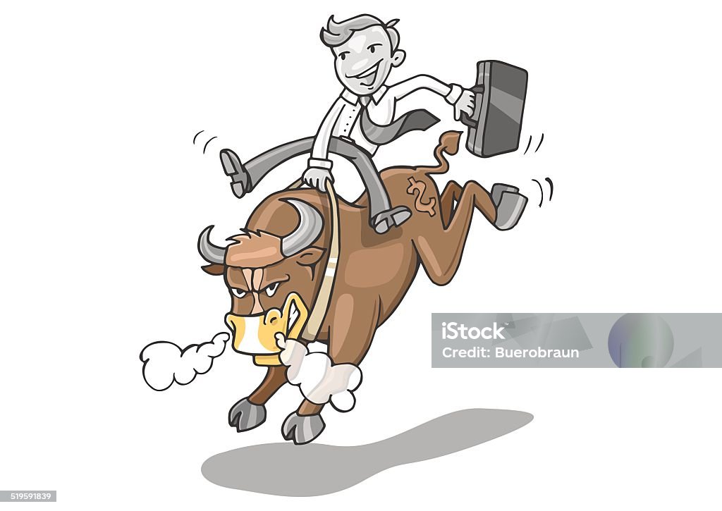 stock market bull man is riding a bull Bull Riding stock vector