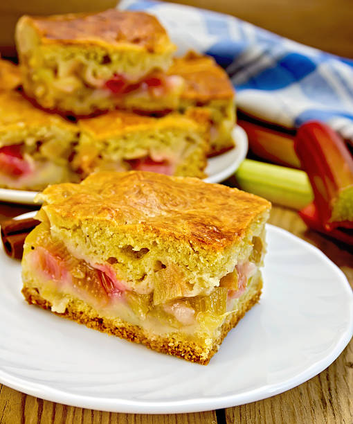 Pie rhubarb and napkin on board