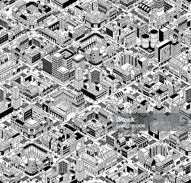 City Urban Blocks Isometric Seamless Pattern Large Stock Illustration - Download Image Now