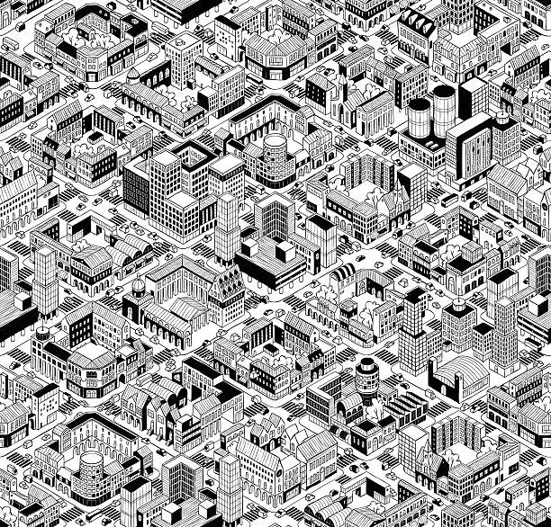 Vector illustration of City Urban Blocks Isometric Seamless Pattern - Large