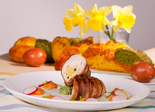istock Easter meal, chicken breast wrapped in bacon 519610342
