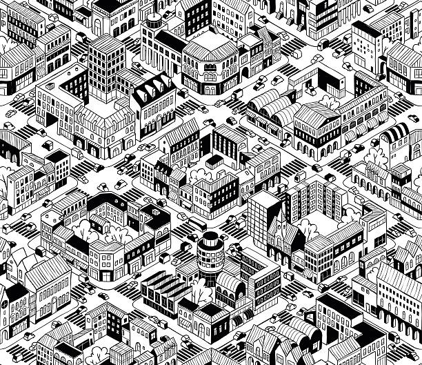 City Urban Blocks Isometric Seamless Pattern - Medium vector art illustration