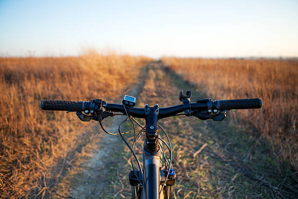 istock Mountain biking down hill descending fast on bicycle. View from 519611078