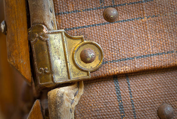 istock Old canvas trunk detail close up 519612616
