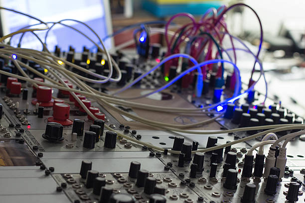 modular synthesizer, analogue synth closeup modular synthesizer, analogue synth closeup - music equipment home recording studio setup stock pictures, royalty-free photos & images