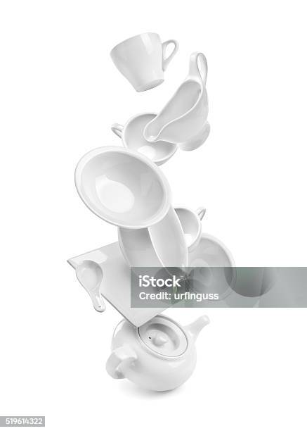Dishes In Flight Stock Photo - Download Image Now - Crockery, Stack, Clean