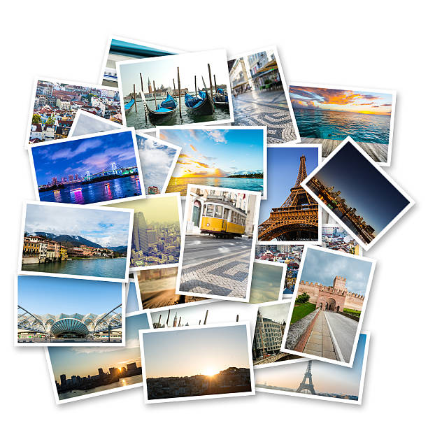 collage of photos with famous travel destinations collage of photos with famous travel destinations on white background lower manhattan photos stock pictures, royalty-free photos & images