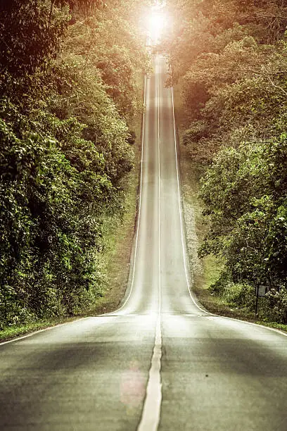 Photo of Slope mountain road with sunshine at Khao Yai, Thailand