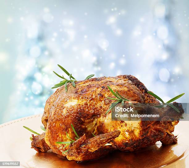 Roasted Whole Chicken With Rosemary Stock Photo - Download Image Now - Backgrounds, Baked, Celebration