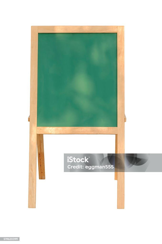 Empty Green board with wooden frame on white background. Advertisement Stock Photo