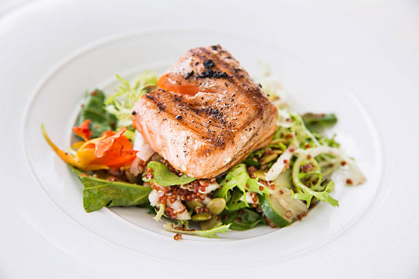istock Healthy eating with grilled salmon 519620460