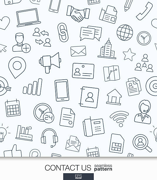 Contact us wallpaper. Black and white communication seamless pattern Contact us wallpaper. Black and white communication seamless pattern. Tiling textures with thin line web icons set. Vector illustration. Abstract background for mobile app, website, presentation. hotline background stock illustrations
