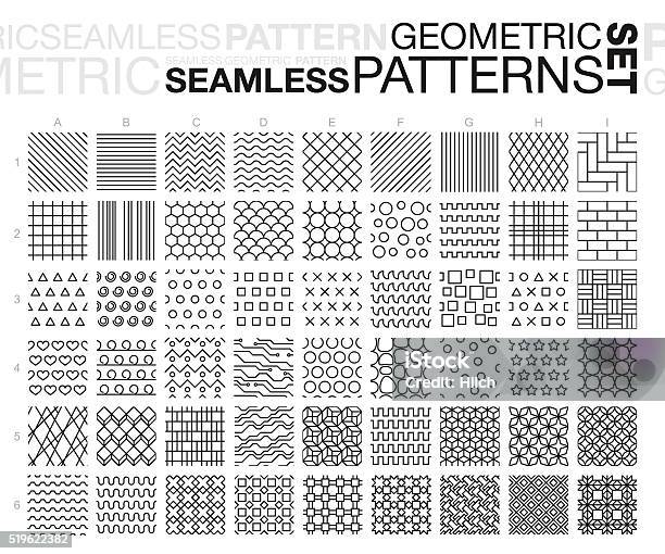 Black And White Geometric Seamless Patterns Set Stock Illustration - Download Image Now - Pattern, Seamless Pattern, Square - Composition