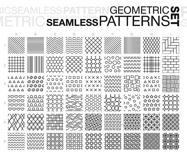 Vector illustration of Black and white geometric seamless patterns set