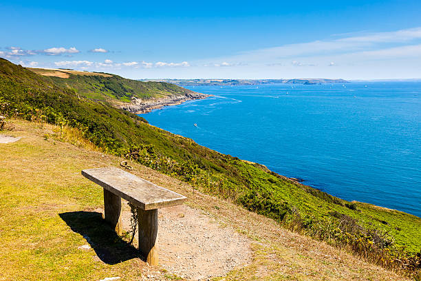Rame Head Cornwall England Seat on the coastpath at Rame Head Cornwall England UK Europe rame stock pictures, royalty-free photos & images